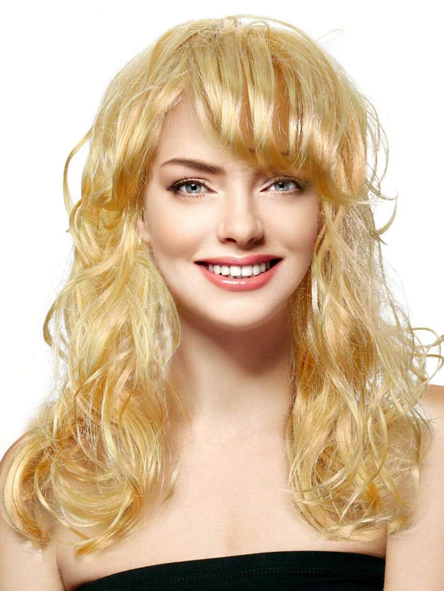 Curly Blond Wavy Wig - Long Curls Yellow Blonde Wigs Cosplay Wigs For Women Wig Install Kit Princess Goddess Wigs With Bangs For Kids And Adults - Blonde - 查看 1