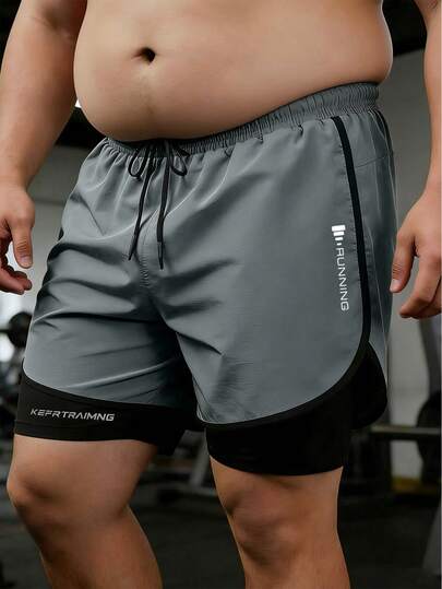 Pantalones cortos casuales y holgados para hombre talla grande con diseño de estampado de letras, cintura ajustable con cordón, atuendo de verano de moda, adecuado para fitness y correr