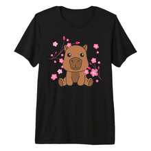 Capybara Cute Animals For  Kawaii Cherry Blossoms Premium Tri-Blend T-Shirtbody's Natural Curves Without Clinging, Offering A Balanced Mix Of Comfort And A Polished, Slimming Silhouette For Everyday Wear. - Black - View 1