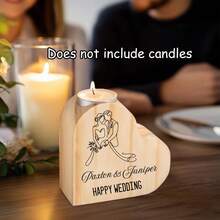 1pc Customized Heart-Shaped Candle Holder, Personalized With Couple's Names/Text, Anniversary, Valentine's Day, Wedding, Birthday Gift - Multicolor - View 7