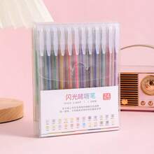 48pcs/24pcs/18pcs/12pcs/8pcs Colorful Glitter Ballpoint Pen Set, 1.0mm Medium Tip, Waterproof, Plastic Barrel, Visible Ink, Suitable For Cardboard, Drawing, Marking, Journaling, Coloring, Art Projects, Etc. 48 Color Options, Vibrant Metallic Shades, Back To School Essential. - Multicolor - View 8