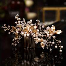 1 pieza Peine de hierro elegante, accesorio de cabello para novia y boda, adecuado para todas las estaciones - Dorado - Ver 10
