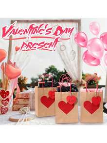 6/15pcs (2/5sets) Heart Print Gift Bags With Red Heart Cutout And "To Jim" Tag - Elegant Kraft Paper Party Gift Bags With Sturdy Loop Handles, Suitable For Valentine's Day, Wedding, Birthday, Anniversary, Mother's Day - Party Bulk Packaging - Multicolor - View 6