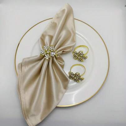 6个水钻花朵餐巾环，简约合金餐巾架，酒店餐桌用品