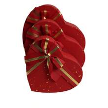 3 Scatole regalo a forma di cuore (162mm / 192mm / 222mm) - Confezione regalo nidificata per San Valentino con fiocco in nastro - Stili di lusso per matrimonio, anniversario e sorpresa di compleanno - Rosso (linea oro) - Visualizzare 2