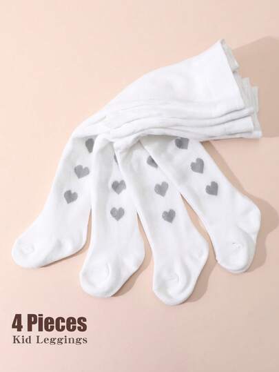 4 pares de medias de unicolor para niñas con diseño de corazón, dulces y lindas, adecuadas para la escuela y para combinar con atuendos diarios, mallas versátiles para todas las estaciones