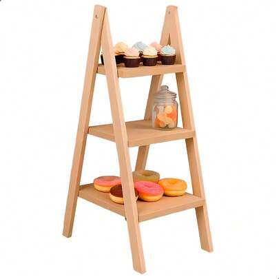 Escadinha MDF 3 Prateleiras Decoração Festa Doces Suporte Expositor Cru Personalizável Leve Estável