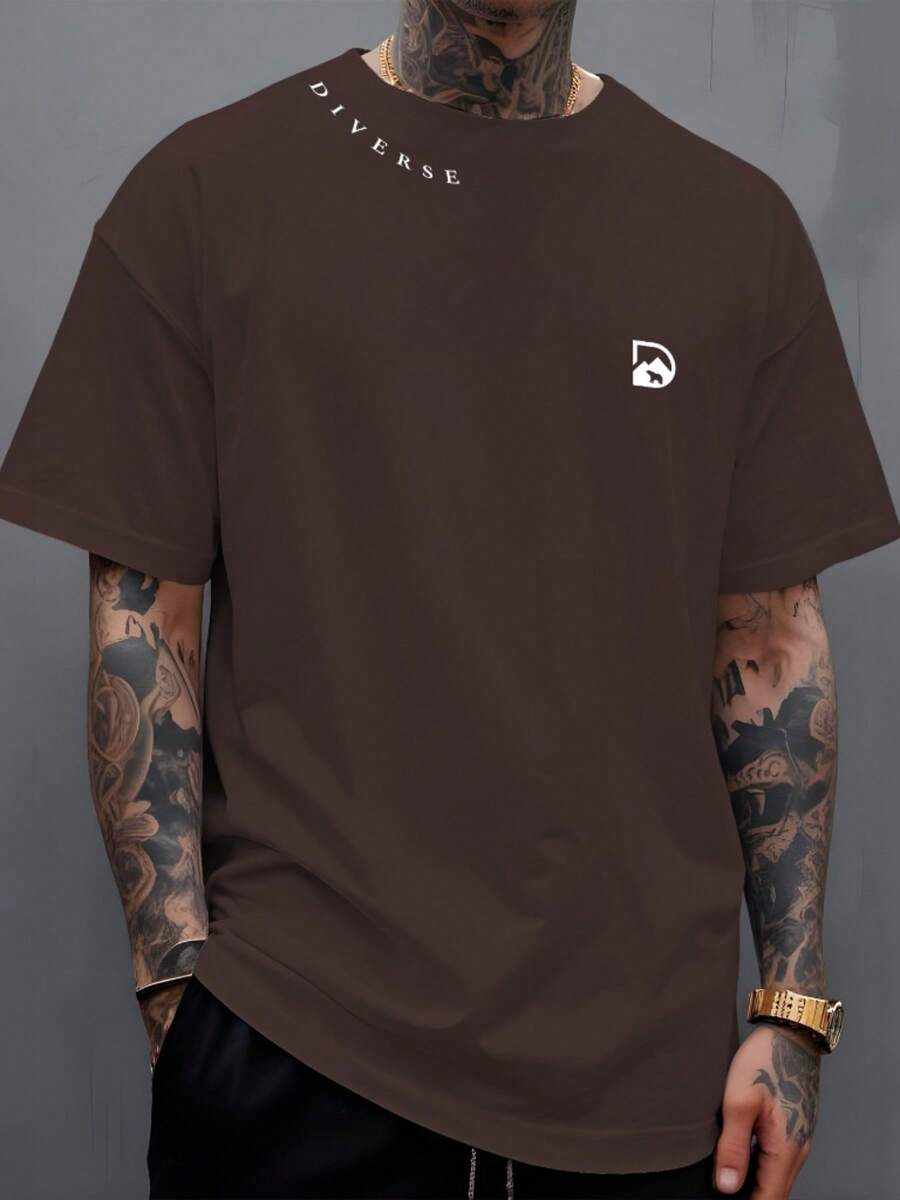 Manfinity Diverse T-Shirt With Collar, 100% Cotton Streetwear - 鏽棕色 - 查看 1