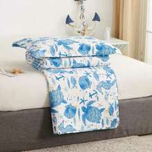 Oliven Marine Life Bedding Turtle Quilt King Size Coastal Bedspread Beach Sea Turtle Seahorse Shell Starfish Anchor Ocean Coverlet Daybed Cover Beach Theme Bedroom Decor - MàuC - Xem 6