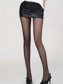 1双女士黑色高腰透明连裤袜，弹力防勾丝，优雅时尚 | 适合日常穿搭和晚宴造型