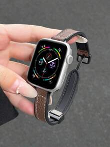 1pc Women's Litchi Grain Leather-Coated Silicone Folding Magnetic Watch Band Compatible With Apple Watch 38/40/41/42/44/45/49mm, Compatible With Apple Watch Ultra3/SE3/11/10/9/8/7/6/5/4/3/2/1, Watch Fit4/Fit4Pro/Fit3, Redmi Watch6/5/4, Mi Band 9Pro/8Pro - Burnt Brown - View 14