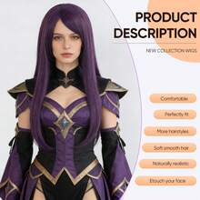 Lange gerade Seitliche Niedrige Pferdeschwanz Hellviolette Anime Cosplay Perücke mit Pony, Geeignet für Frauen, Hitzebeständige synthetische Faser, Klassische Mode Lila Perücke, Geeignet für Geburtstag, Thanksgiving, Weihnachten, Neujahr Dekoration und andere Anlässe - Mauve - Übersicht 9