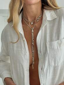 1件优雅奢华几何方形珍珠串珠心形吊坠Y形长流苏项链，复古时尚，适合婚礼、派对、度假、休闲、街头风格，女士、情侣、节日、生日等场合，百搭礼物 - 項鍊 - 查看 2