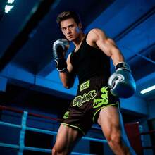 New Men's Boxing Shorts, Muay Thai Shorts With Embroidery, MMA Fighting Gear - Black - View 4