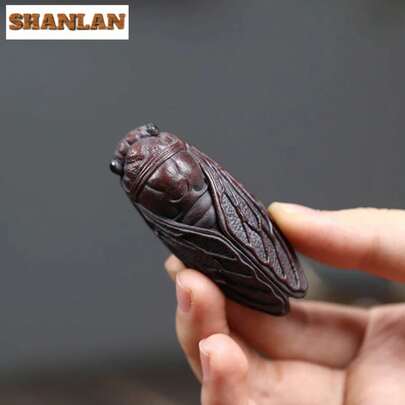 Criatura deé de cicada creativa de arcilla púrpura Yixing, pequeña estatuilla de cicada dorada, juguetes deé, estatua, adornos para ceremonia delé en cafés