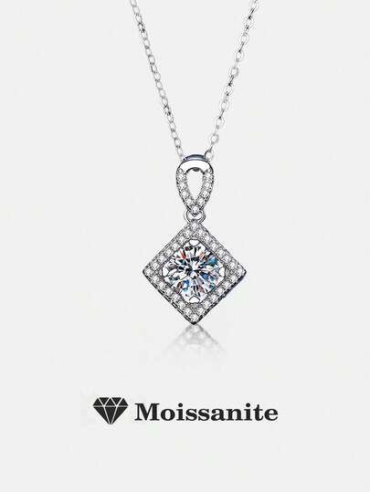 1pc Fashionable Luxury 925 Sterling Silver 1 Carat 6.5mm Moissanite Necklace, Suitable For Women's Daily Wear, Party, Vacation, Valentine's Day, Mother's Day, Christmas, Wedding Anniversary, Sparkling Jewelry Gift For Her