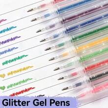 48/36/24/18/12/8pcs Colorful Glitter Ballpoint Pens Set, 1.0mm Medium Tip, Waterproof, Plastic Body, Visible Ink, Suitable For Cardboard, Drawing, Marking, Journaling, Coloring, Art Projects, 48 Vibrant Colors Including Metallic Shades, Great For Back To School - Multicolor - View 2