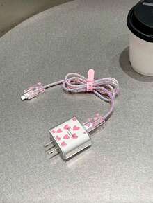 5pcs Pink Heart Design 20W/18W Phone Charger Set, Charging Cable Protector, Charging Head Protector, Compatible With IPhone 11 12 13 14 15 16 17 - 彩色 - 查看 4