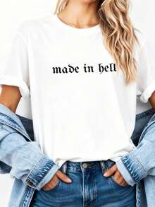 DrmWander Plus Size Casual Letter Pattern Round Ne - White 9 - View 2