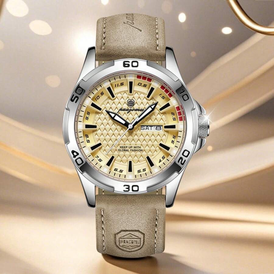 Đồng hồ đeo tay nam cao cấp, chống nước, dạ quang, hiển thị ngày và tuần, đồng hồ thể thao nam, dây da, máy quartz tự động Nhật Bản, hộp đựng đồng hồ. Quà tặng sinh nhật, quà tặng Ngày của Cha, quà tặng người yêu, quà tặng đối tác kinh doanh, quà lưu niệm, quà tặng học sinh.