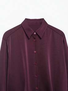 Áo kiểu satin tay phồng thời trang DEEKA dành cho nữ, kiểu dáng đa năng kết hợp phong cách Âu và Mỹ, thích hợp cho mùa xuân/hè. - Màu tím đậm - Xem 3