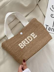 Personalized Customization Pearl Letter Embroidered Towels, Letters A-Z, Stylish Woven Bag, A Versatile Woven Bag For Summer Beach Vacations, A Bohemian-Style Straw Bag, Large Capacity Storage, Women's Handbag, Suitable For Travel, Beach, Vacation, Camping, And Outdoor Activities. A Perfect Gift For Family And Friends' Birthdays Or As A Mother's Day Gift. - Multicolor - View 8