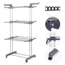 Tendedero de ropa, 4 Niveles Tendederos Plegables Vertical con Ruedas Amplio Espacio de Secado Tendederos, Acero Inoxidable Tendal para Exterior y Interiores - TENDEDERO-4P-GRIS. - Ver 6