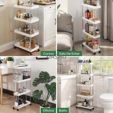 Carrito Organizador de 5 Niveles con Ruedas y 8 Ganchos, Almacenamiento Multifuncional, Estable y Duradero, Diseño de Malla Hueca, Blanco - por defecto - Ver 7