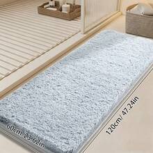 1pc Soft Long Plush Bathroom Mat, Absorbent Bathtub Entrance Bedroom Anti-Slip Anti-Moisture Small Rug - Light Blue Gray - View 9