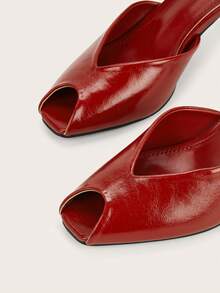 Minimalist Chic Blue Open Toe Backless Stiletto High Heel Sandals,Spring Summer Outfits - Red - View 4