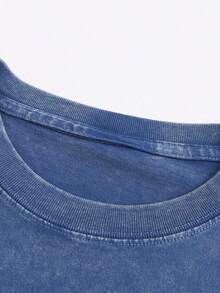 2026 Summer Clothes(230g T-Shirt)Men's Loose Washed Cotton "When You Go Through Deep Waters" Turtle Graphic T-Shirt, Comfortable Christian Faith Tee With Bible Verse, Breathable Retro Streetwear -  Gift ChoiceLoose And Comfortablesummer Tops - 藍色 - 查看 3