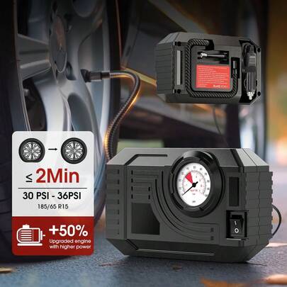  Inflador de neumáticos Carsun, compresor de aire portátil, bomba de neumáticos para bicicleta, mini compresor de aire portátil de 12V CC, iluminación nocturna de alta luminosidad, inflador de neumáticos mecánico