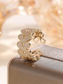 2pcs/Set Women's Luxury Cubic Zirconia Heart-Shaped Jewelry Set, Open Bangle Bracelet & Ring Accessories For Daily Wear - Multicolor - View 2