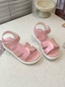 Girls' Pink Sandals With Hook And Loop Closure, Breathable Hollow-Out Design - Pink - View 2