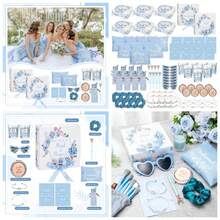 88 Pcs Bridesmaid Proposal Gifts Bridesmaid Box Set Maid Of Include Box Candle Invited Cards Scrunchies Hair Elastics Ties Knotted Bracelets Pens Blue - 藍色 + 優雅 - 查看 1