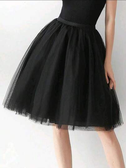 1pc Midi Chiffon Flowy A-Line Skirt, Suitable For Ballet, Ballroom Dance Performances, Cosplay, Wedding Parties, Etc. Available In Black, Dark Green, Gray-Pink, White, And Pink. For Women.