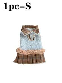 1件公主风连衣裙，适合小型犬，可爱又保暖，秋冬季宠物服装，格子蕾丝领设计，柔软舒适，易于穿脱，适合婚礼、节日和日常外出！ - 彩色 - 查看 13