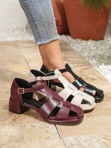 Damen Mode Plateau-Sandaletten mit dickem Absatz und Peeptoe, neue Frühlings-/Sommer-Flechtschuhe, Ganzjahres-Flatform-Sandalen, runde Zehenpartie, burgunderrot, Hohlmuster-Kreuzriemen, Plateau-Absatz, Lässig Kleid-Sandalen, atmungsaktiv und bequem für Urlaub und Outdoor, Collegestil Mittelhöhe - Bordeaux - Übersicht 9
