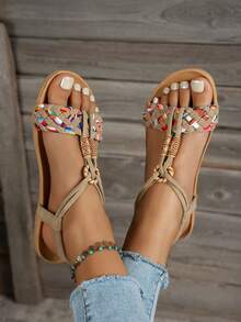 Plus Size Hollow Out Flat Women Shoes, Cross-Border Bohemian Comfortable Vintage Sandals For Women,Spring Summer Outfits - Multicolor - View 3