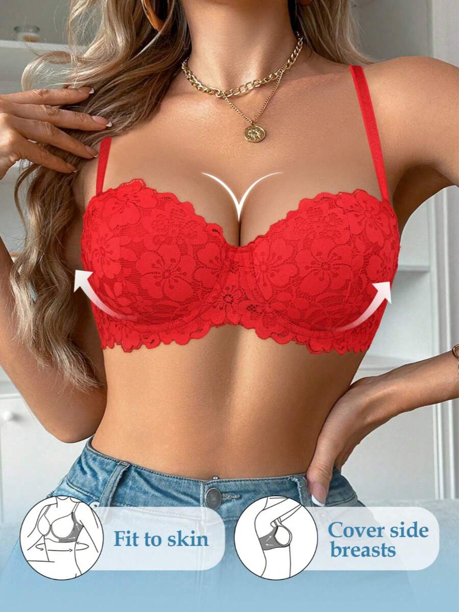 Peach Girl Red Lace Underwire Bra, Comfortable Removable Straps, Supportive Everyday Wear