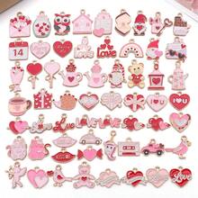 少女粉色情人节饰品，20/30/50/60 件珐琅心形玫瑰 LOVE 字母吊坠，可用于 DIY 耳环和项链。 - 粉紅色 - 查看 2