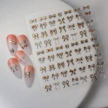 Gold 5D Embossed Nail Art Stickers Decals Bow Nail Stickers For Artificial Nail Art Golden Bowknot Design Se--Adhesive Different Gold Bow Manicure Decorations For Women Nails Supplies - 風格5 - 查看 2
