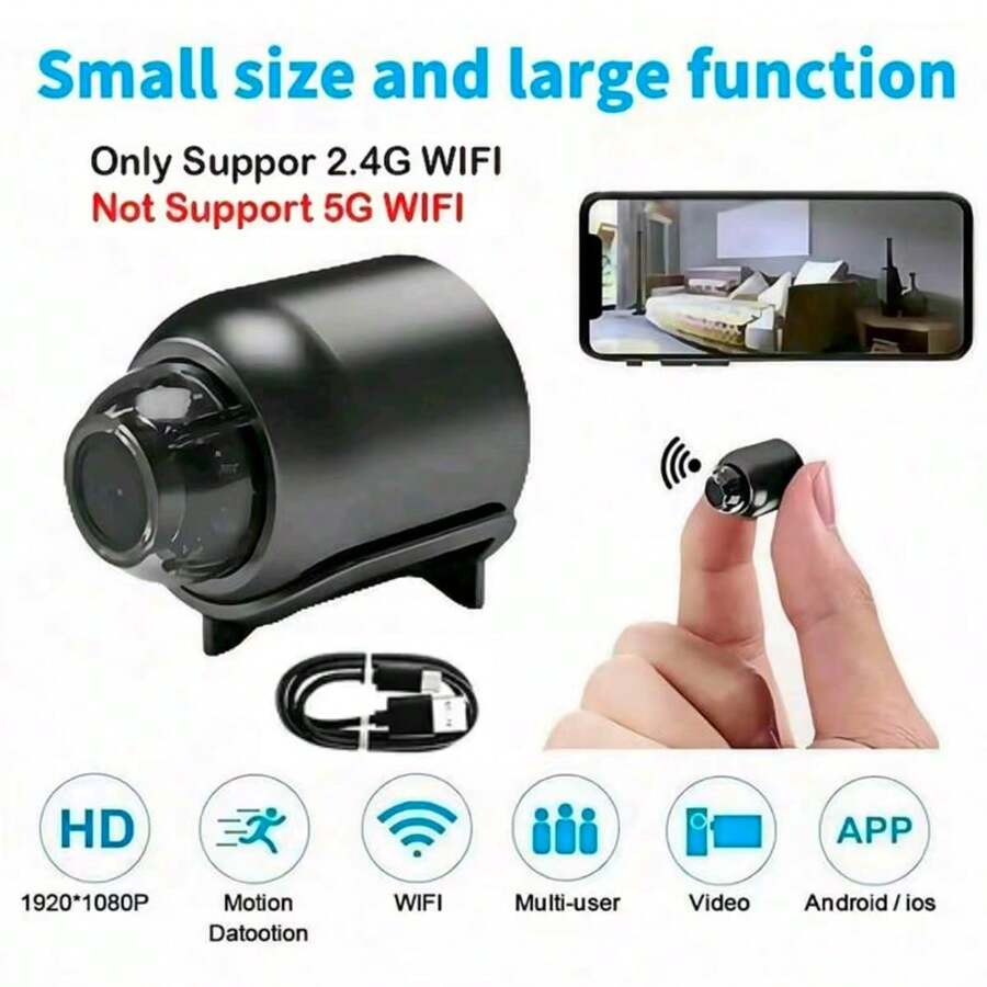 Cámara de interior WiFi de 1080P 2.4Ghz, cámara de monitoreo compacta HD con detección de movimiento, control de aplicación, alarma automática, cámara de niñera, cámara de alta definición - Negro - Ver 1