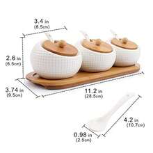 CYPNTarro de especias de porcelana con tapas soporte de tapa de bambú cuchara de cerámica para servir bandeja de madera la mejor olla de cerámica para tu hogar cocina mostrador. Blanco 170 mlFashion - 227629542 - Ver 6
