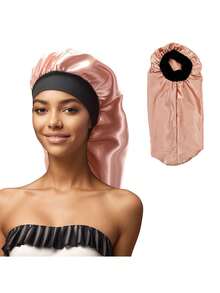 Women's Satin-Lined Sleep Cap With Elastic Band, Multiple Colors Available, Soft Polyester Knit Lining, Suitable For Long Hair, Women's Sleep Cap, Solid Color Sleep Cap, Suitable For Bathing And Sleeping, Applicable For Spring, Summer And Autumn Sleep Bonnet,Beach,Hat,Holiday,Travel - Multicolor - View 17