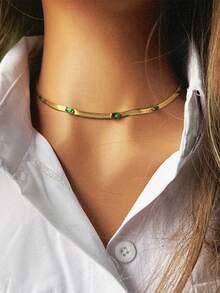 This Women's Necklace Features A Gold-Tone Screw Clasp, With A Pendant Composed Of A Zodiac Sign Pattern And A Green Pendant. Delicate And Compact, Suitable For Daily Wear And Party Occasions. - Gold - View 14