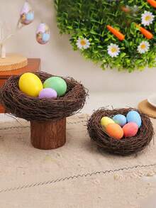 4个/1个仿真复活节鸟巢装饰，逼真的编织草鸟巢，适合花园装饰，可DIY树枝鸟巢，春季仿真鸟巢装饰，适用于花园装饰、桌面摆件和派对道具。是复活节、春季、婚礼、生日派对和主题派对装饰的理想之选。 - 彩色 - 查看 2