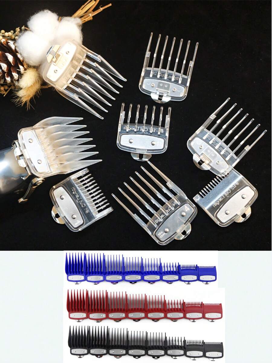 一套8件装理发器梳子套装，包含替换限位梳，适用于8148/8504型理发器 - 彩色 - 查看 1