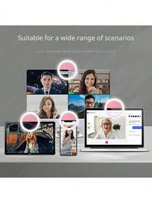 1pc Portable LED Selfie Ring Light, Makeup Mirror Light, USB Rechargeable, 3 Lighting Modes, Selfie Clip Lamp For Live Streaming, Video Conferencing, Photography, Manicure, Eyelash Extension, Tattoo, Skincare, Touch Control, Room Decor, Outdoor Camping, 150mAh Battery, Suitable For Selfie And Live Streaming, Portable Lighting - A - 查看 10