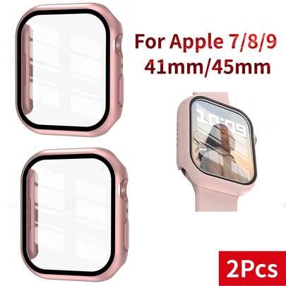 2pcs Rose Gold Case & Screen Protector Set For Apple Watch Series 9/8/7 (41mm & 45mm), 9H Hardness, Full Protection, Ultra-Thin Design, Easy To Wear, High Transparency, Anti-Fingerprint And Scratch-Resistant